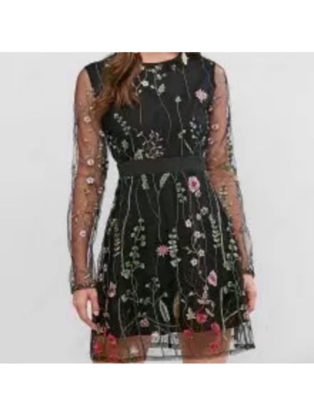 Floral Dress with Sheer Sleeves